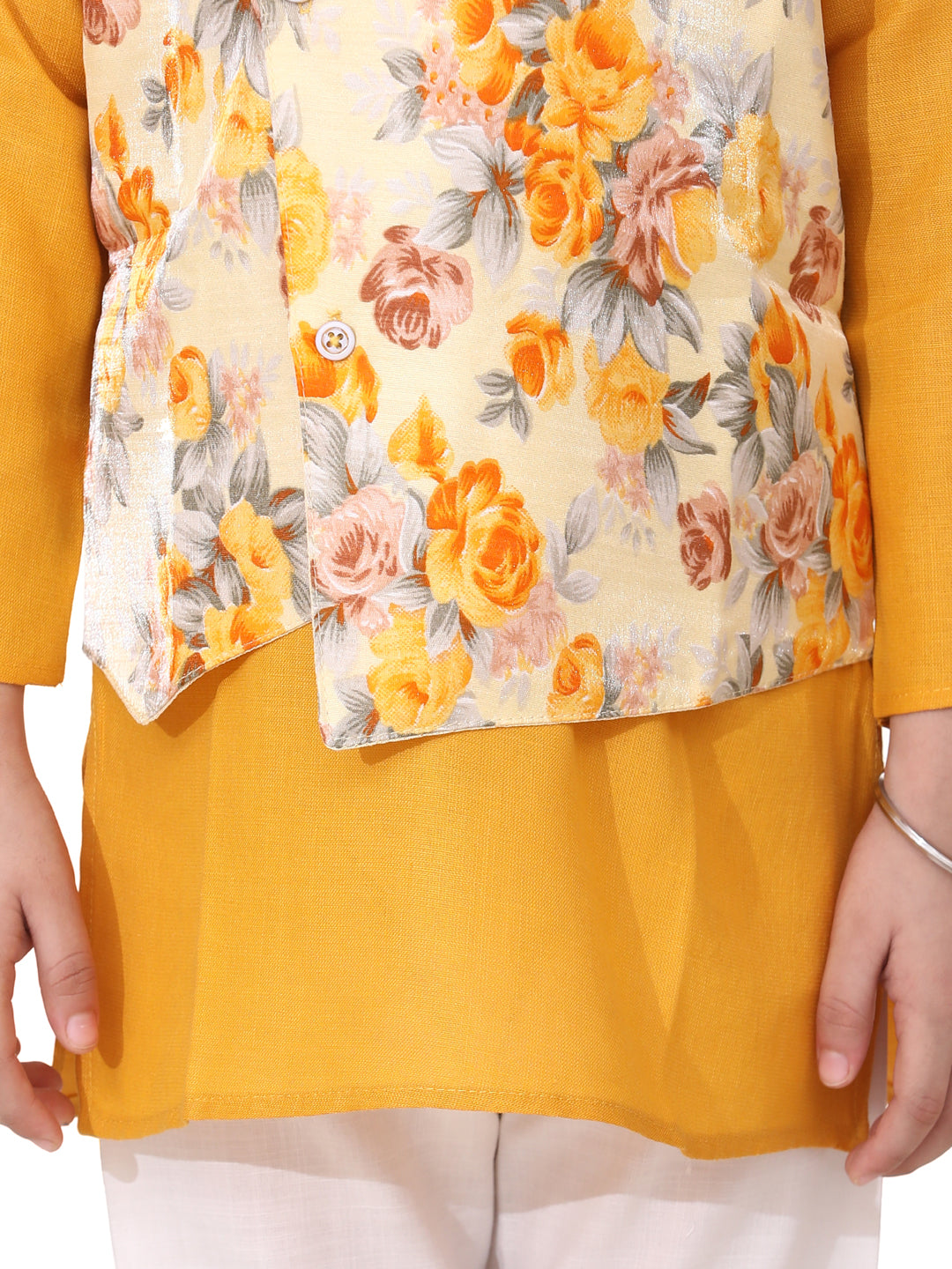 BownBee Sibling Sets  Floral Printed Attached Jacket Kurta Pajama  and Lehenga Choli With Dupatta-Yellow