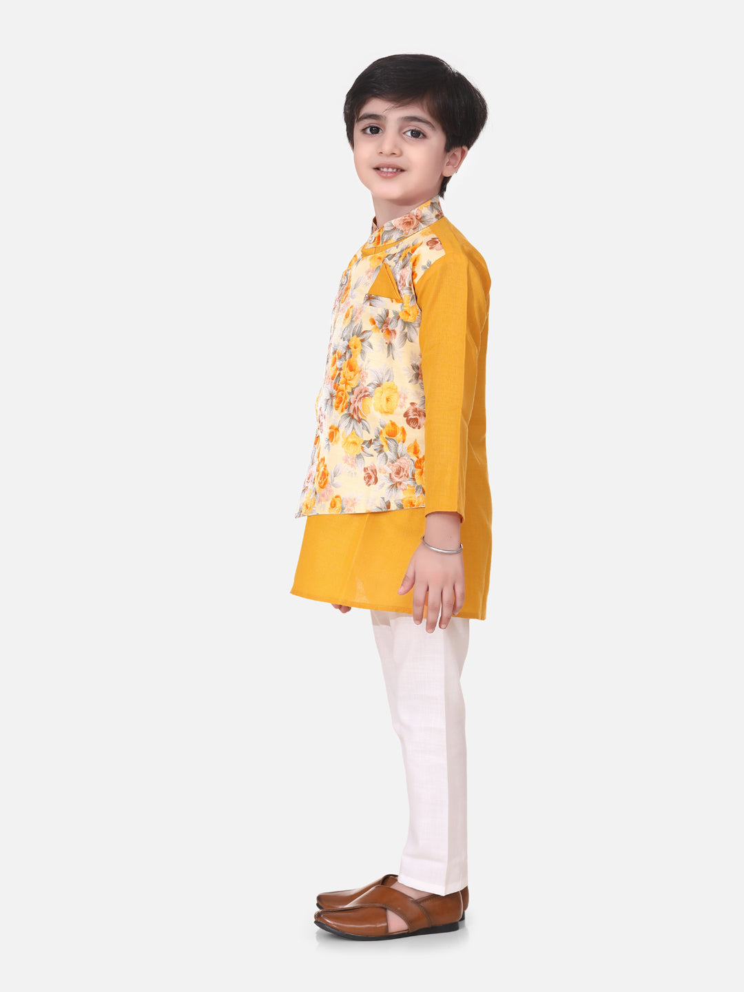 BownBee Sibling Sets  Floral Printed Attached Jacket Kurta Pajama  and Lehenga Choli With Dupatta-Yellow