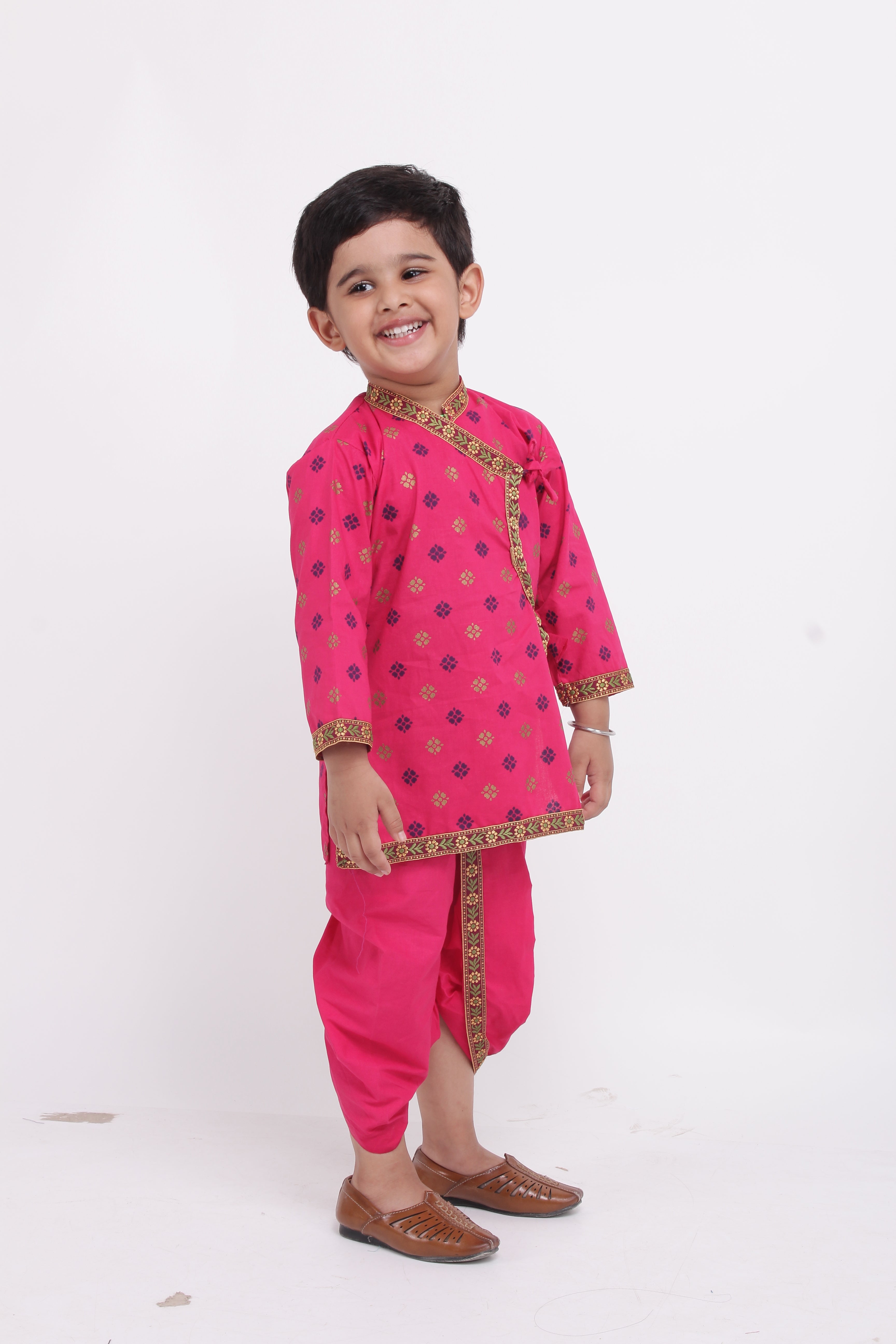BownBee Cotton Kanhaiya Suit Dress For Baby Boy- Pink