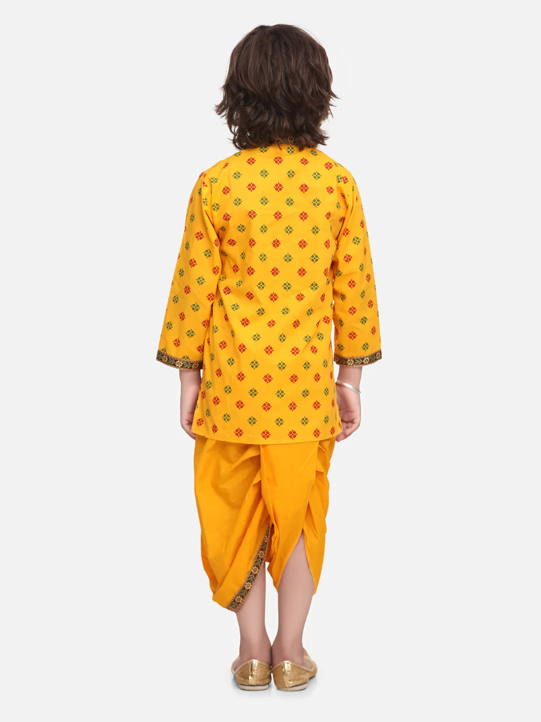 BownBee Full Sleeves Motif Design Kurta With Dhoti