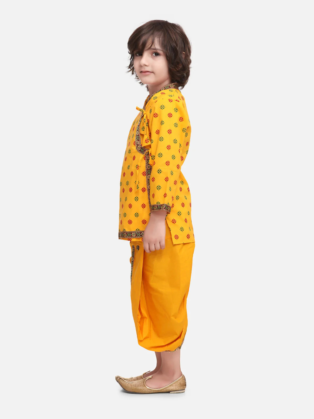 BownBee Full Sleeves Motif Design Kurta With Dhoti