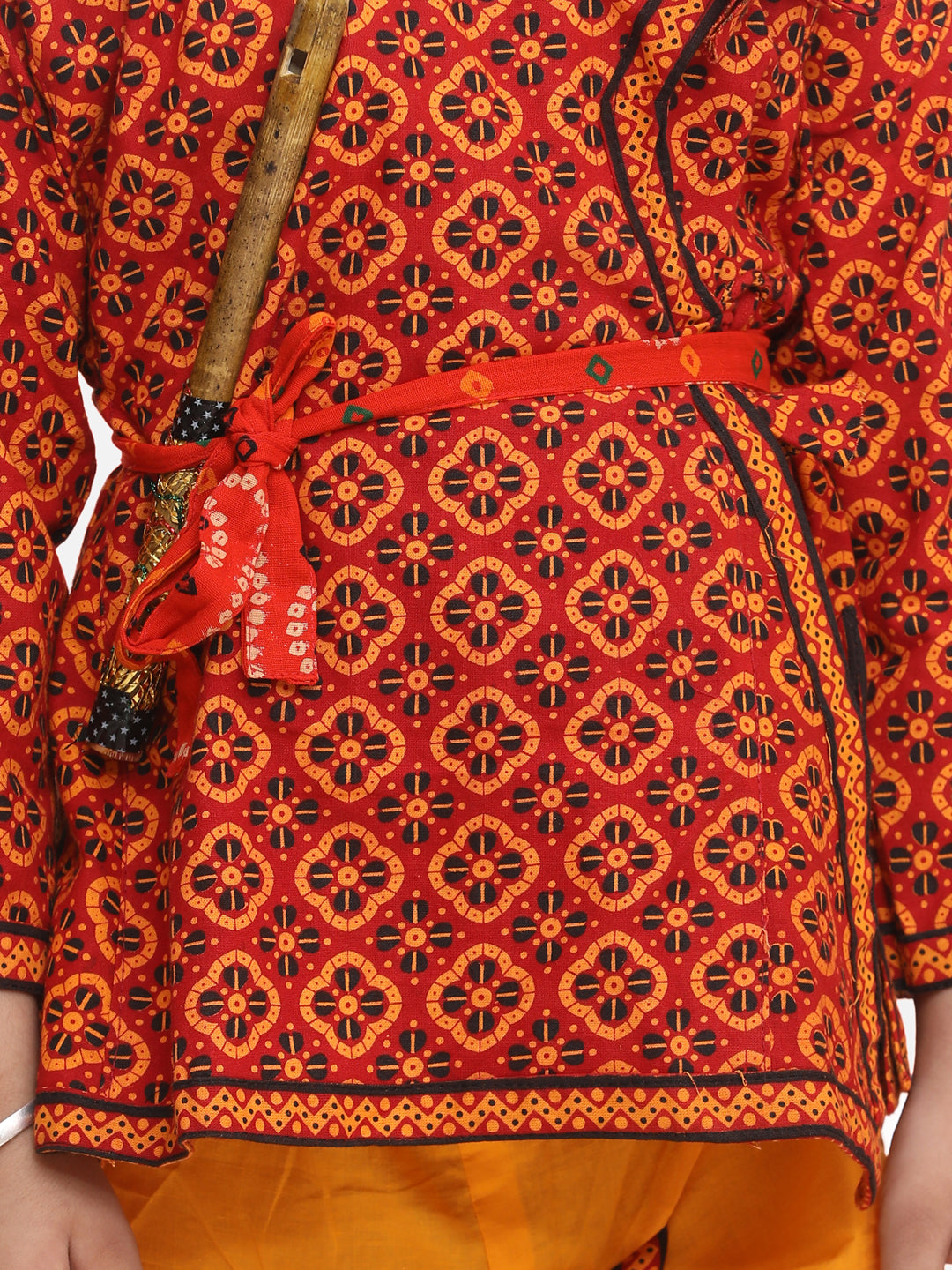 BownBee Full Sleeves Kanhaiya Style Kurta With Dhoti - Red Yellow