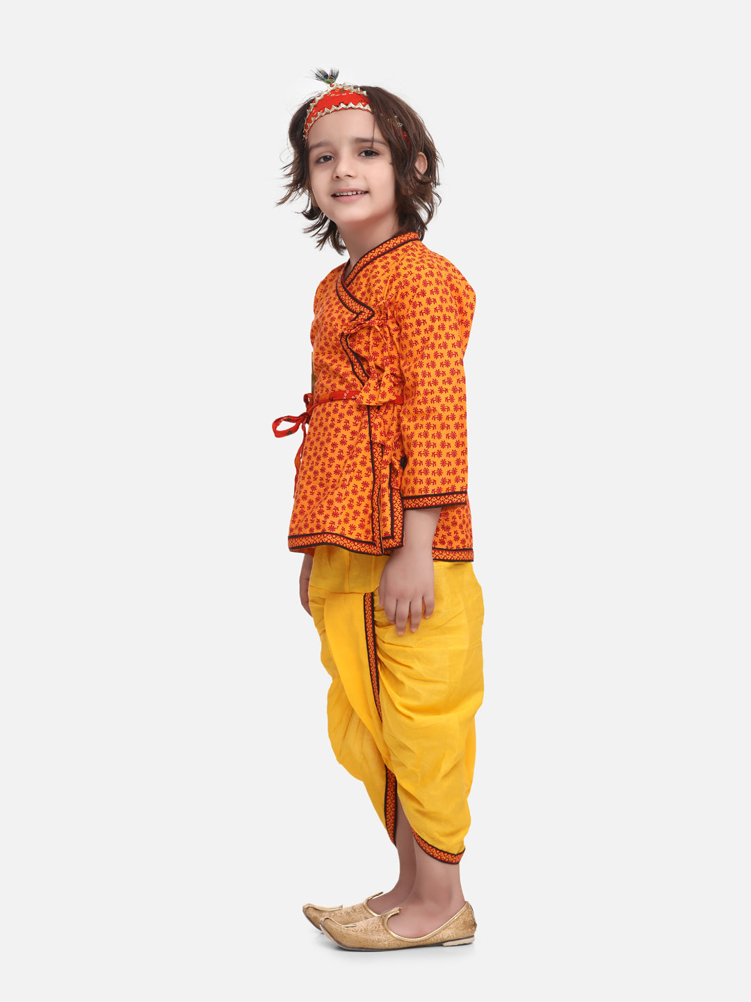 BownBee Full Sleeves Kanhaiya Style Kurta With Dhoti - Yellow