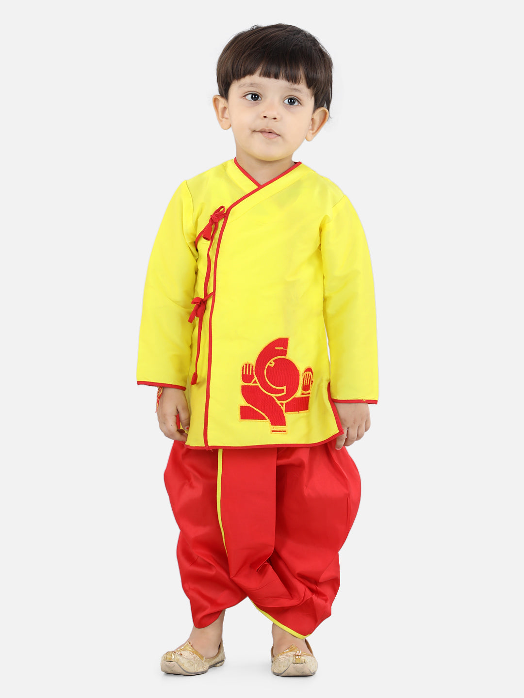 BownBee Ganesha Design Full Sleeves Kurta With Dhoti - Yellow