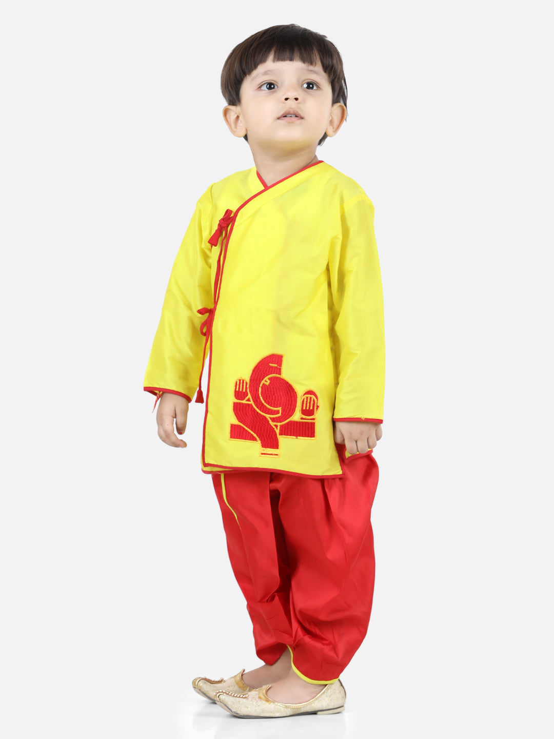 BownBee Ganesha Design Full Sleeves Kurta With Dhoti - Yellow