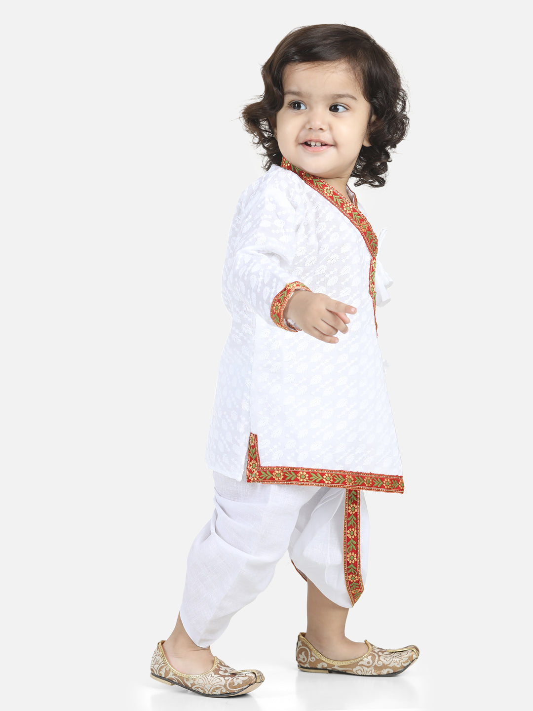 BownBee Full Sleeves Angrakha Kurta & Dhoti Set - White