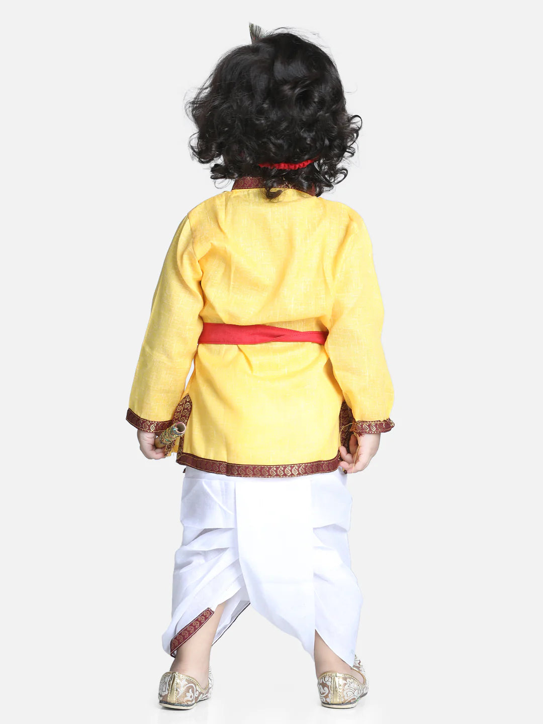 BownBee Full Sleeves Peacock Embroidered Kurta With Dhoti  & Basuri With Mukut & Band
