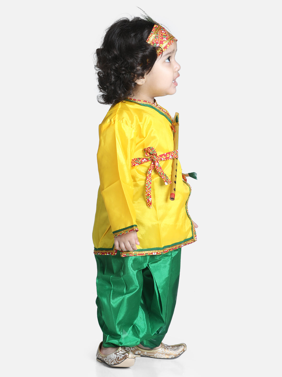 BownBee Full Sleeves Kanhaiya Suit With Basuri & Mukut With Band - Yellow