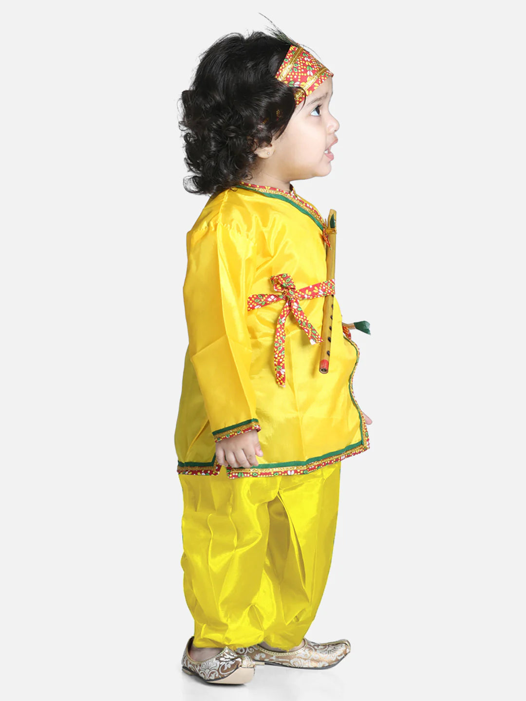 BownBee Full Sleeves Solid Colour Kurta With Dhoti & Bansuri Mukut With Belt