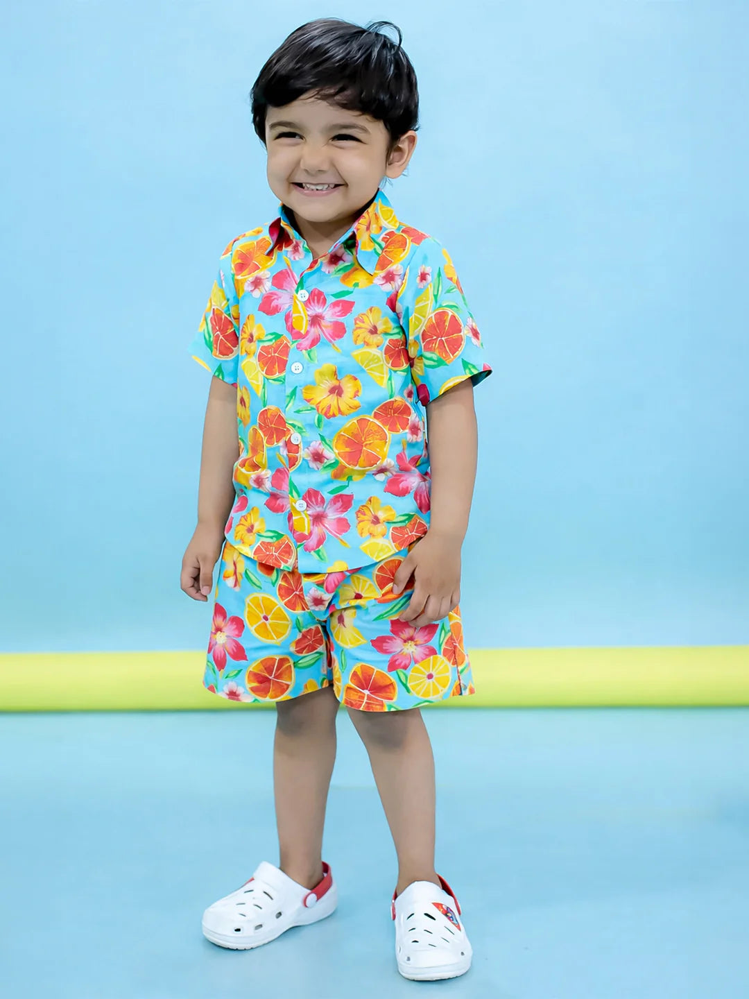 BownBee Sunny Citrus Shirt & Shorts Set & Summer Dress Sibling Set