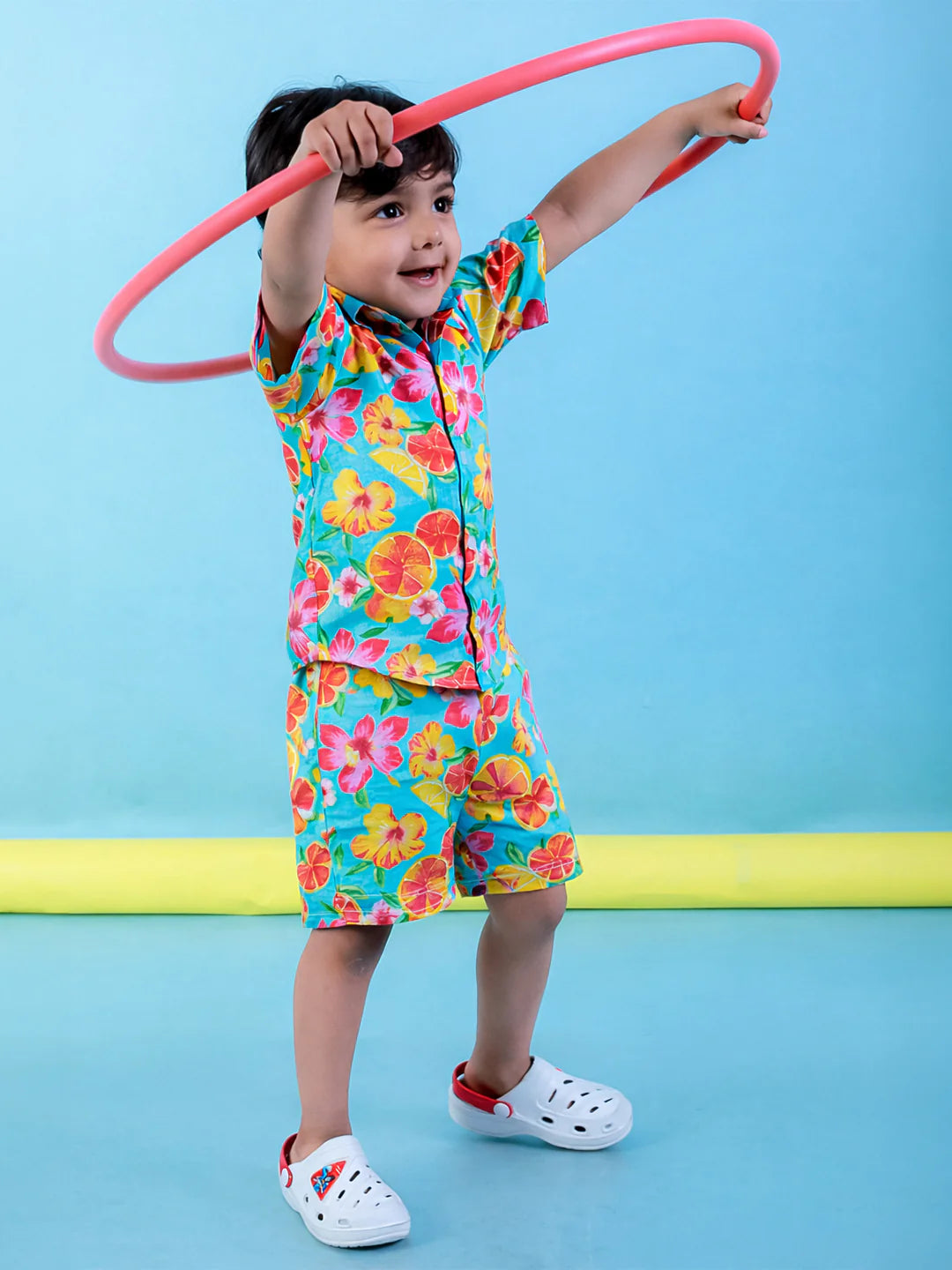 BownBee Sunny Citrus Shirt & Shorts Set & Summer Dress Sibling Set
