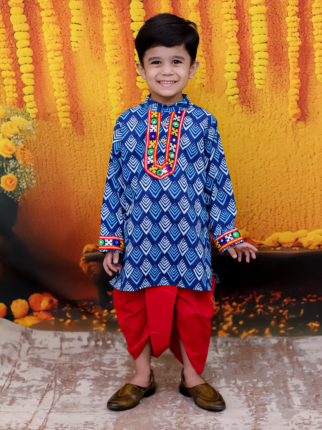 BownBee Falak  Mirror Work Dhoti Kurta Set For Boys