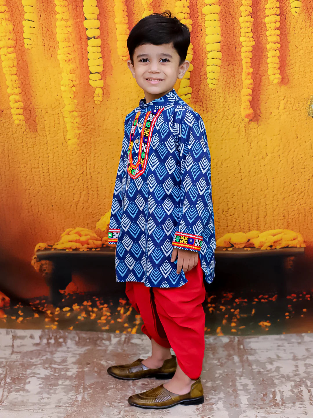 BownBee Falak  Mirror Work Dhoti Kurta Set For Boys