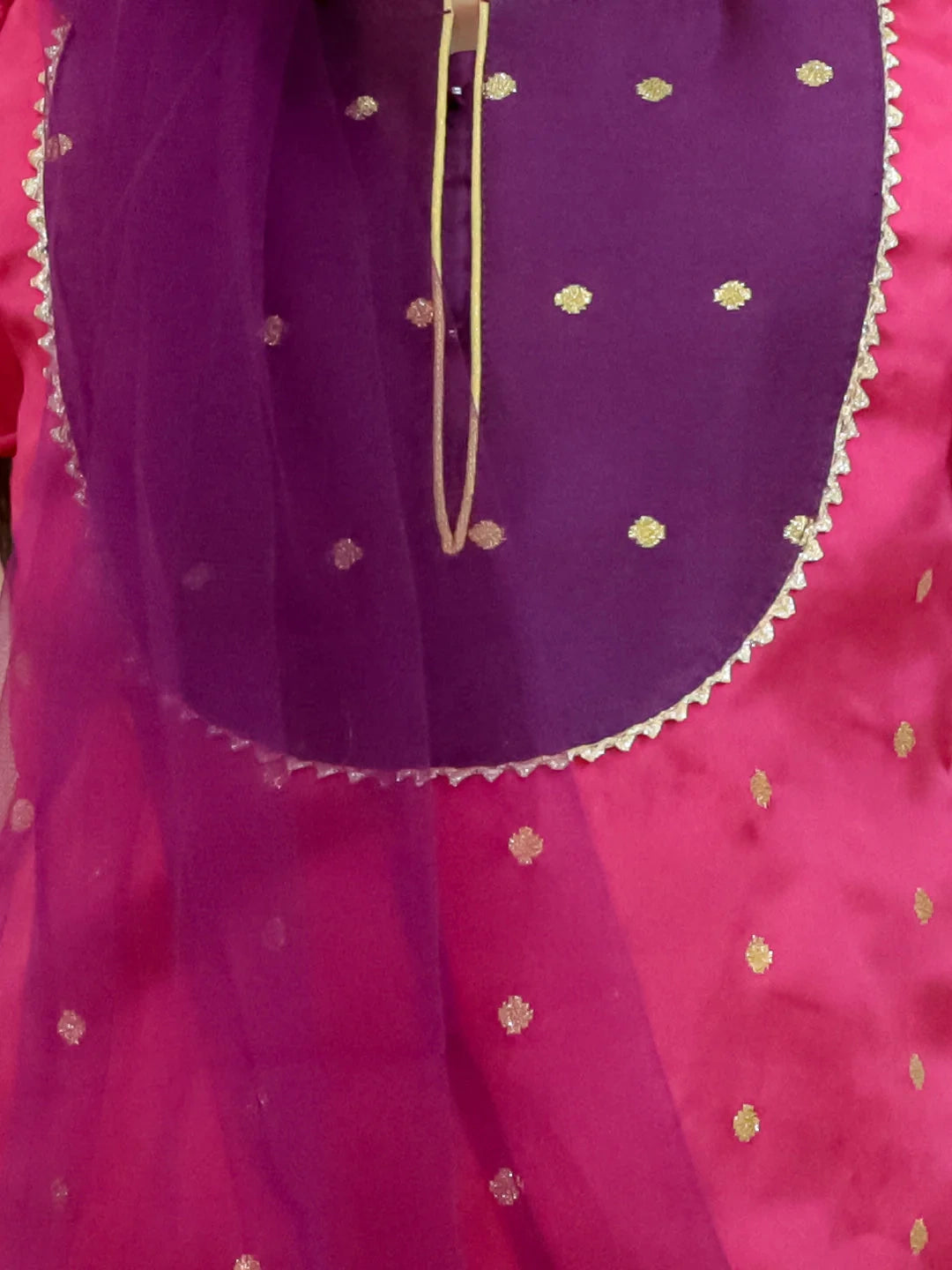 BownBee Dhunki Zari Kurta With Tulip Salwar With Net Dupatta Set For Girls