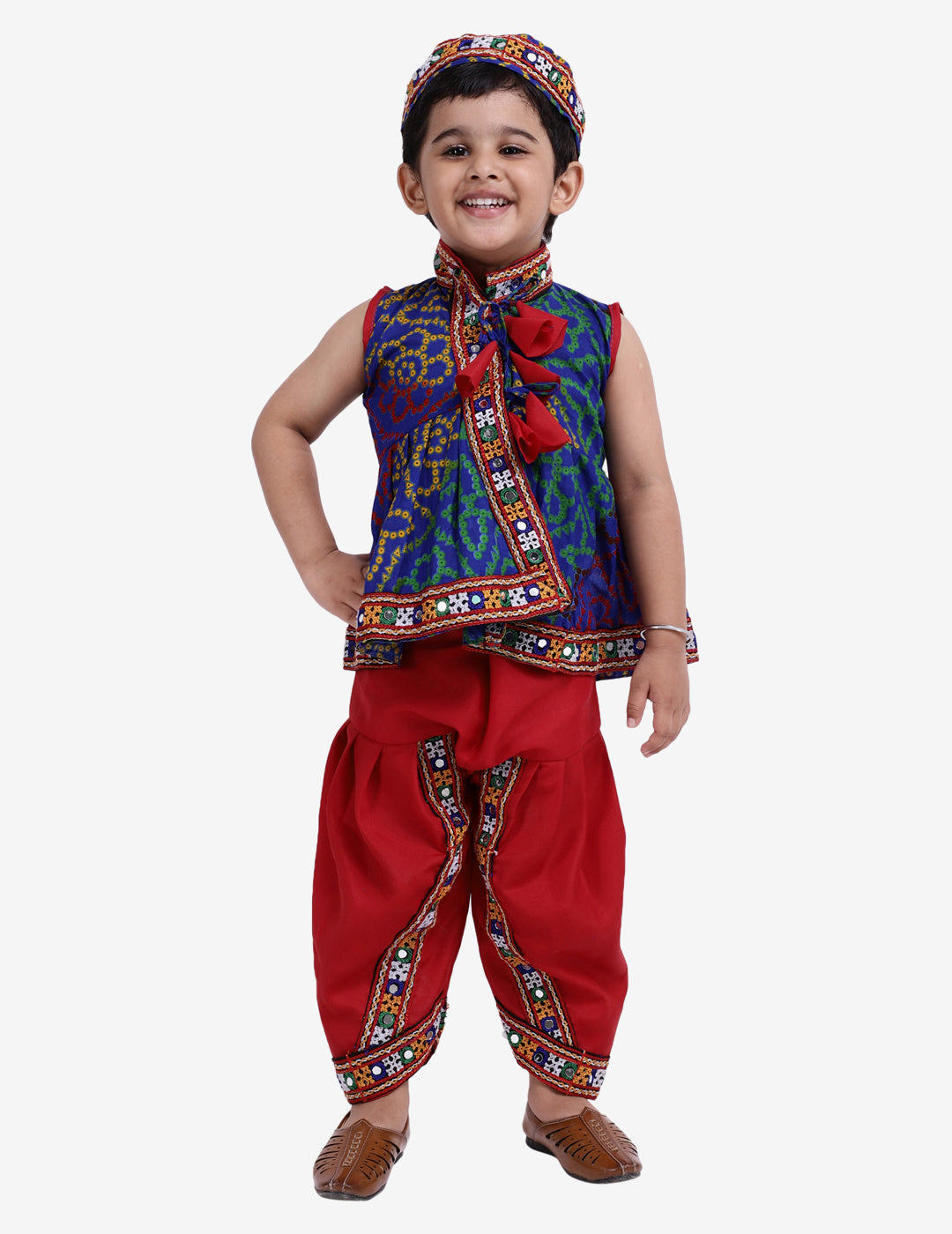 BownBee Kids Boys Navratri Dandiya  Garba Printed Navratri Kedia Dhoti - Blue