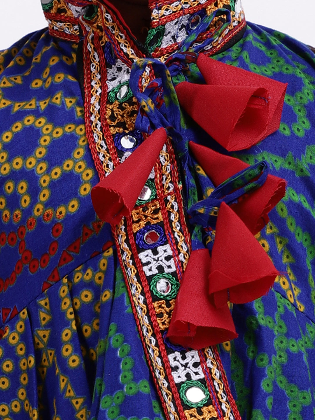BownBee Printed Navratri Kedia Dhoti and Bandhani Halter Top With Embroidery Dhoti-Blue