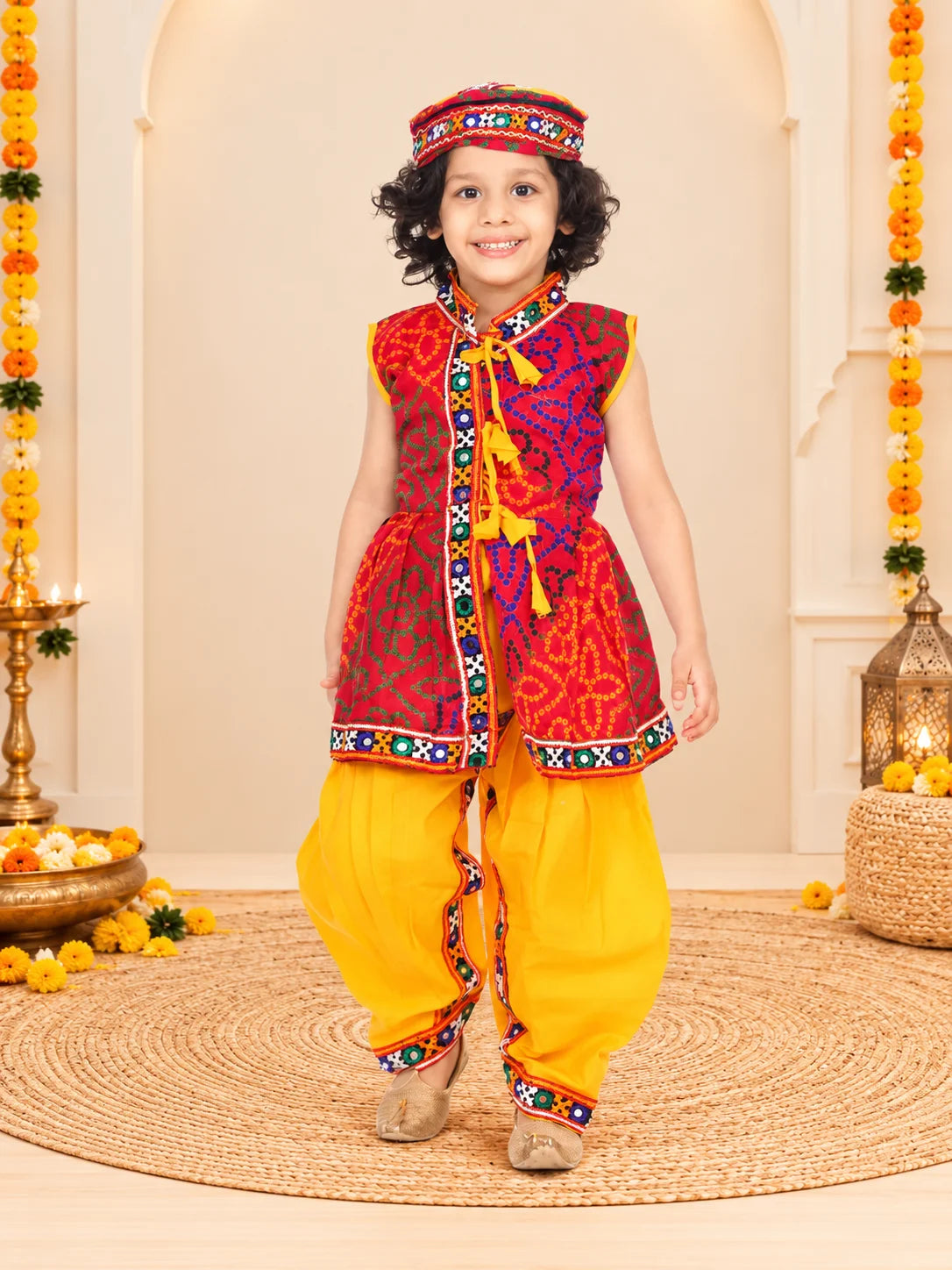 BownBee Kids Boys Navratri Dandiya  Garba Printed Navratri Kedia Dhoti