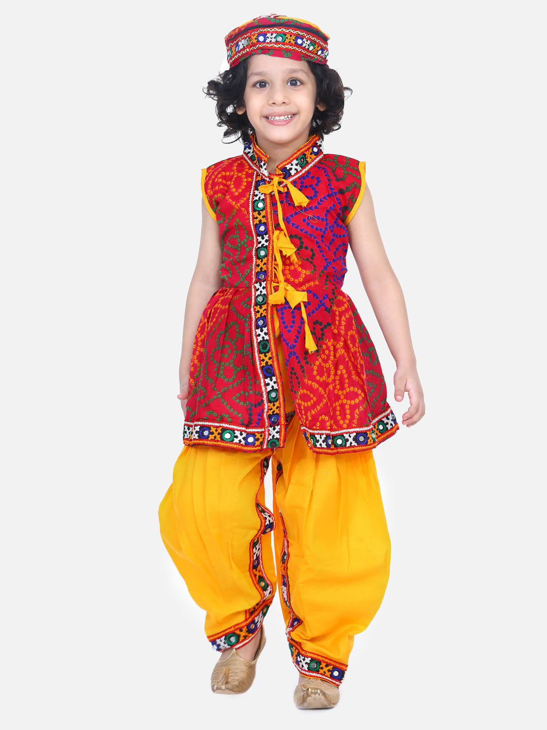 BownBee Kids Boys Navratri Dandiya  Garba Printed Navratri Kedia Dhoti - Pink