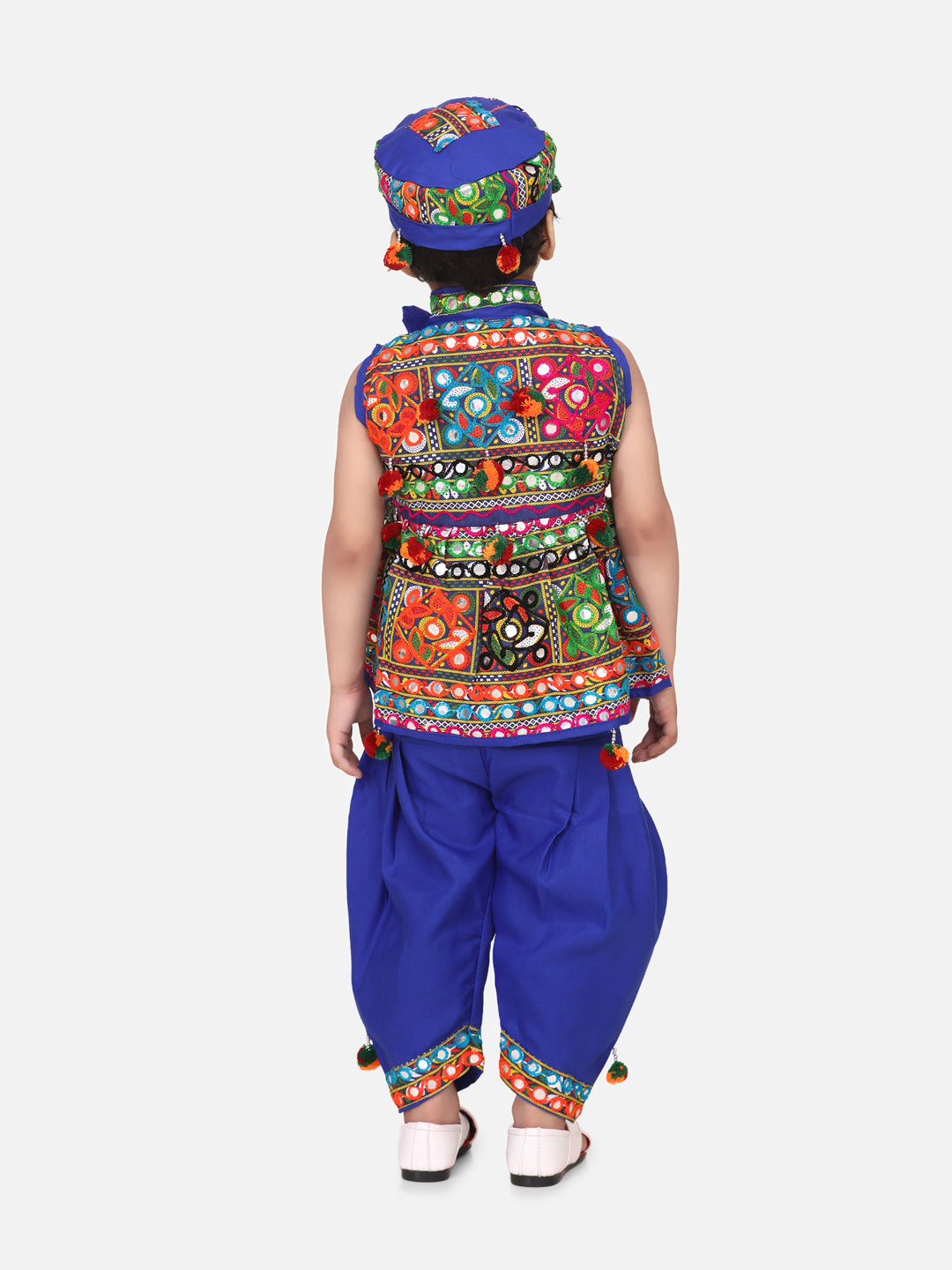 BownBee Sleeveless Mirror Work Kedia Dhoti Set -Blue