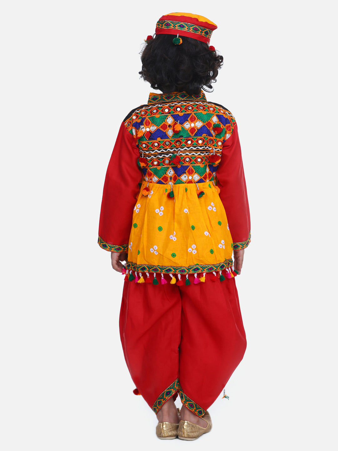 BownBee Embroidery Print Full Sleeve Kedia Dhoti- Yellow