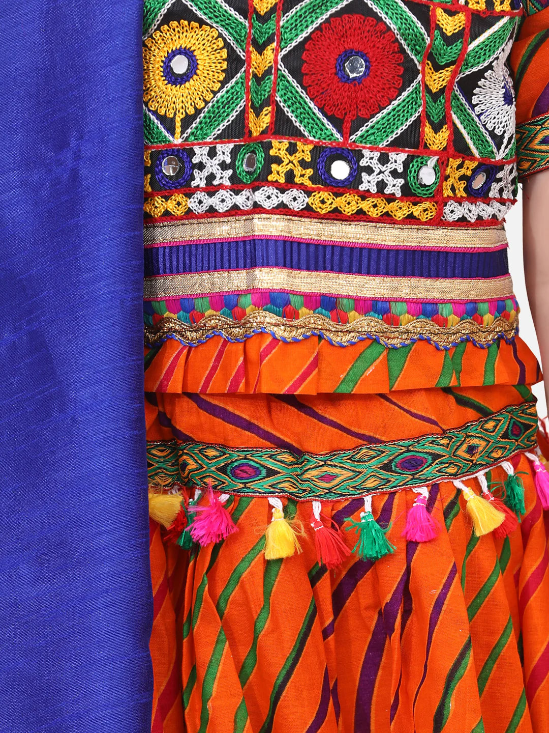 BownBee Kids Girls Navratri Dandiya  Garba Leheria Print Cotton Lehnga Choli With Dupatta