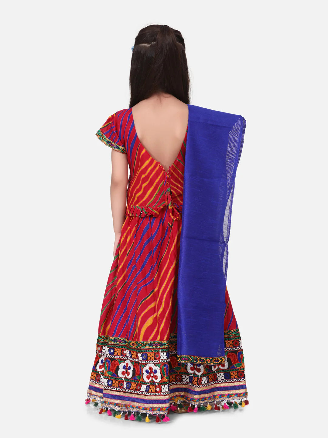 Bownbee Leheriya Print Short Sleeves Choli With Dupatta & Lehenga Set
