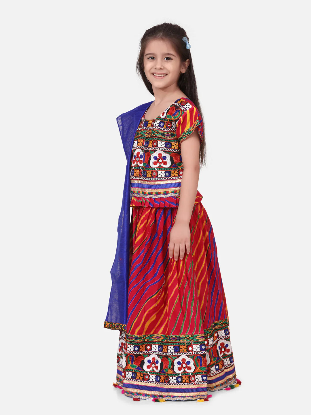 Bownbee Leheriya Print Short Sleeves Choli With Dupatta & Lehenga Set