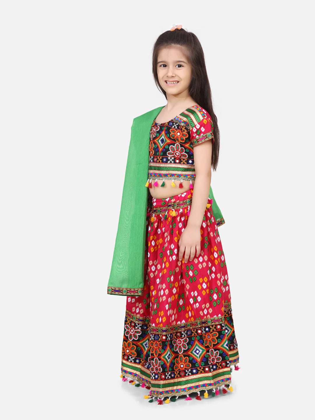 BownBee Kids Girls Navratri Dandiya  Garba Bandhani Print Cotton Lehnga Choli