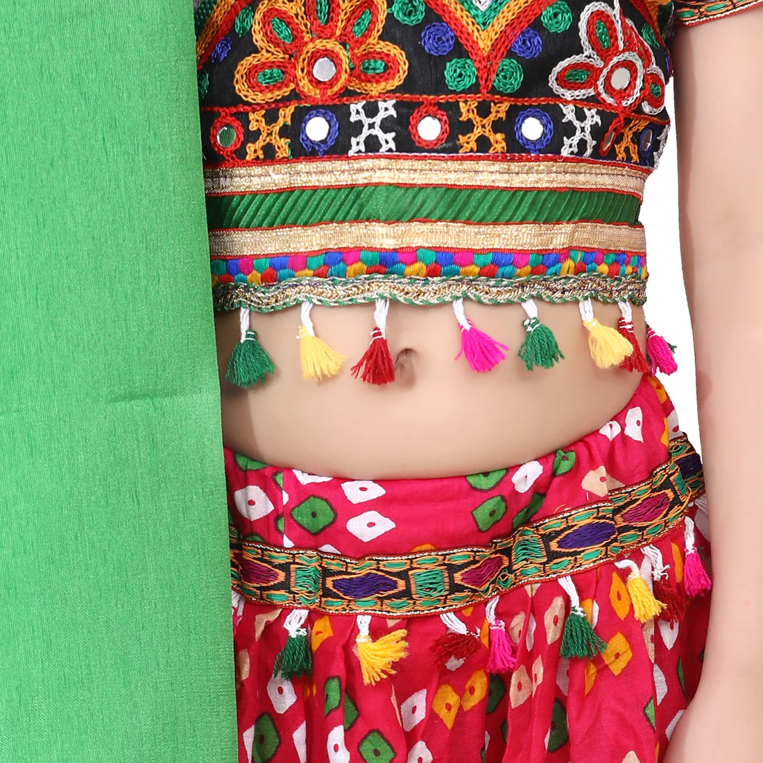 BownBee Kids Girls Navratri Dandiya  Garba Bandhani Print Cotton Lehnga Choli