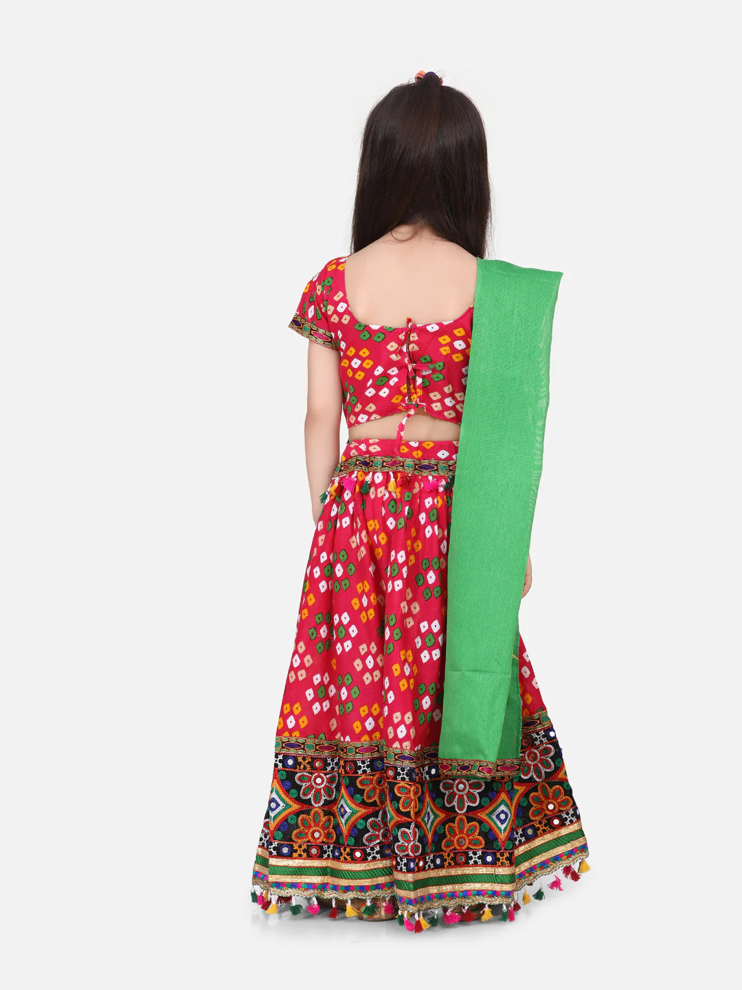 BownBee Kids Girls Navratri Dandiya  Garba Bandhani Print Cotton Lehnga Choli