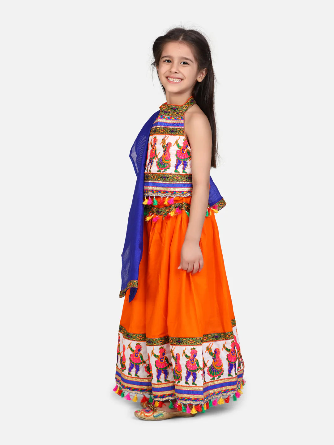 BownBee Kids Girls Navratri Dandiya  Garba Dandiya border Cotton chaniya choli