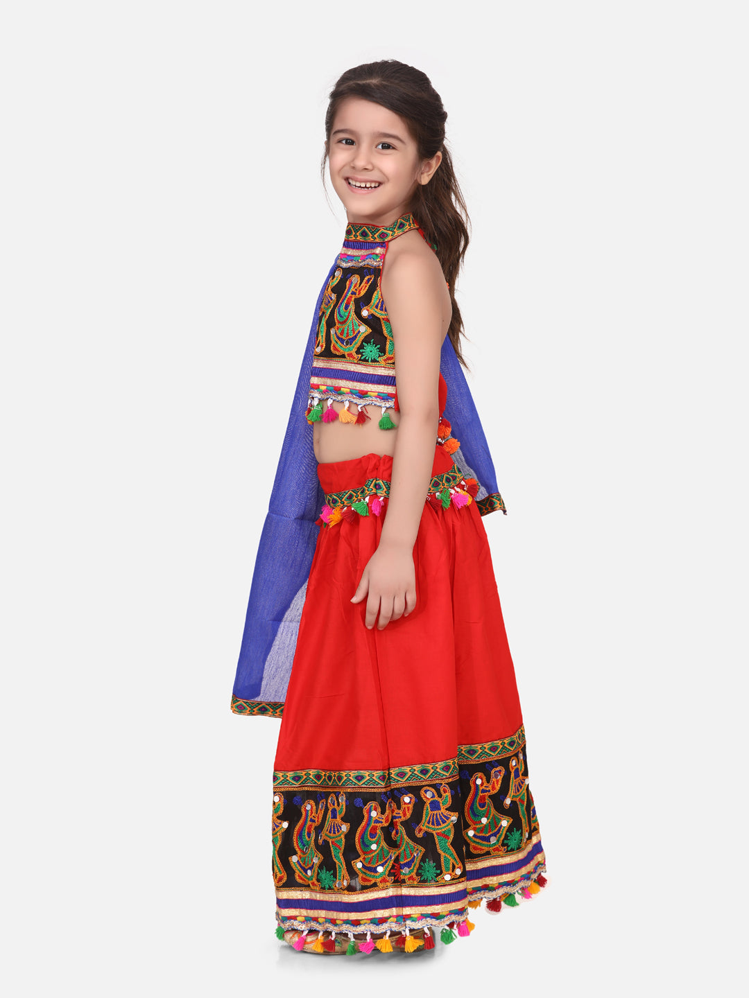 BownBee Black Dandiya Border Plain Chaniya Choli-Red