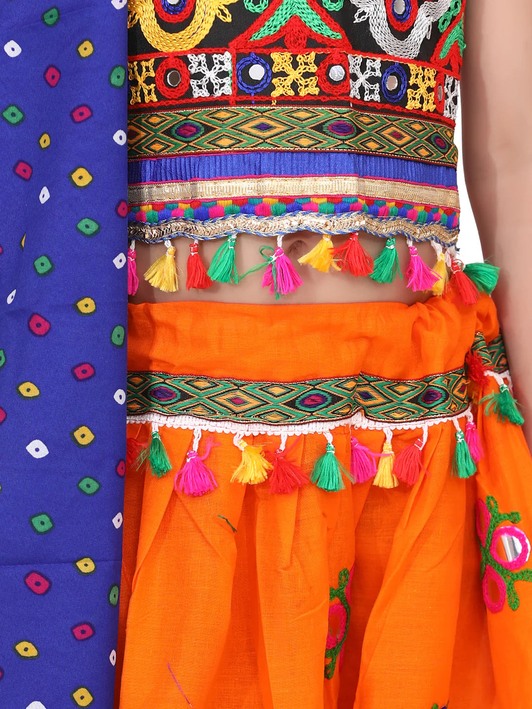BownBee Kids Girls Navratri Dandiya  Garba Mirror Work Chaniya Choli Dupatta