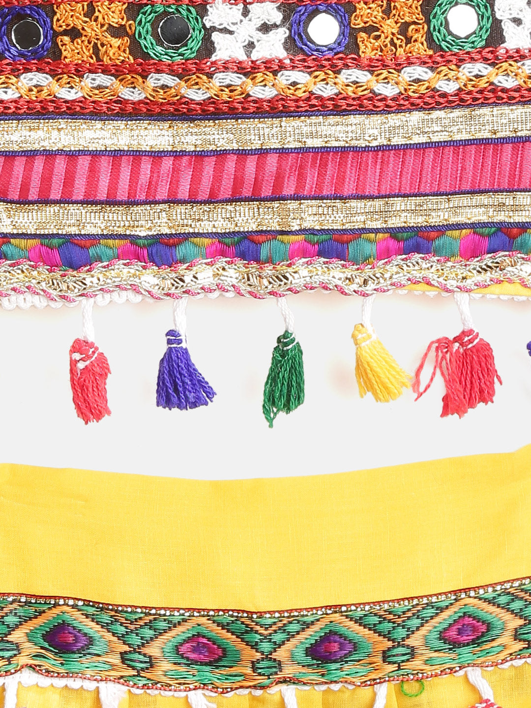 BownBee Kids Girls Navratri Dandiya  Garba Mirror Work Chaniya Choli - Duptta Yellow
