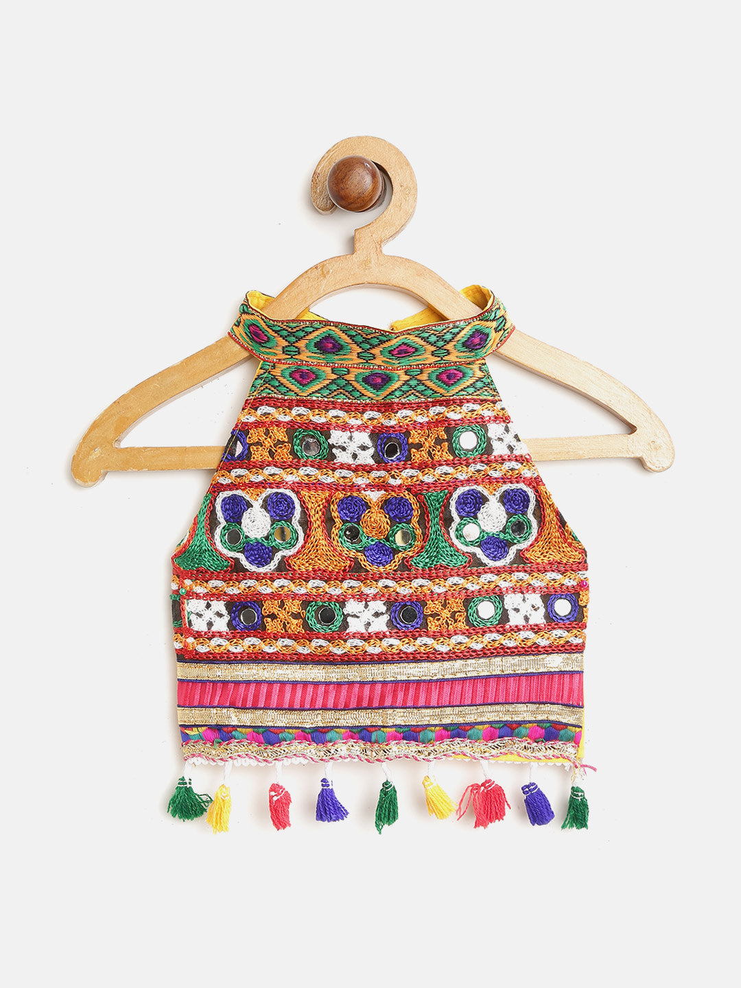 BownBee Kids Girls Navratri Dandiya  Garba Mirror Work Chaniya Choli - Duptta Yellow
