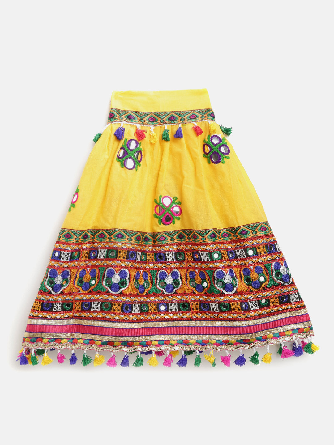 BownBee Kids Girls Navratri Dandiya  Garba Mirror Work Chaniya Choli - Duptta Yellow