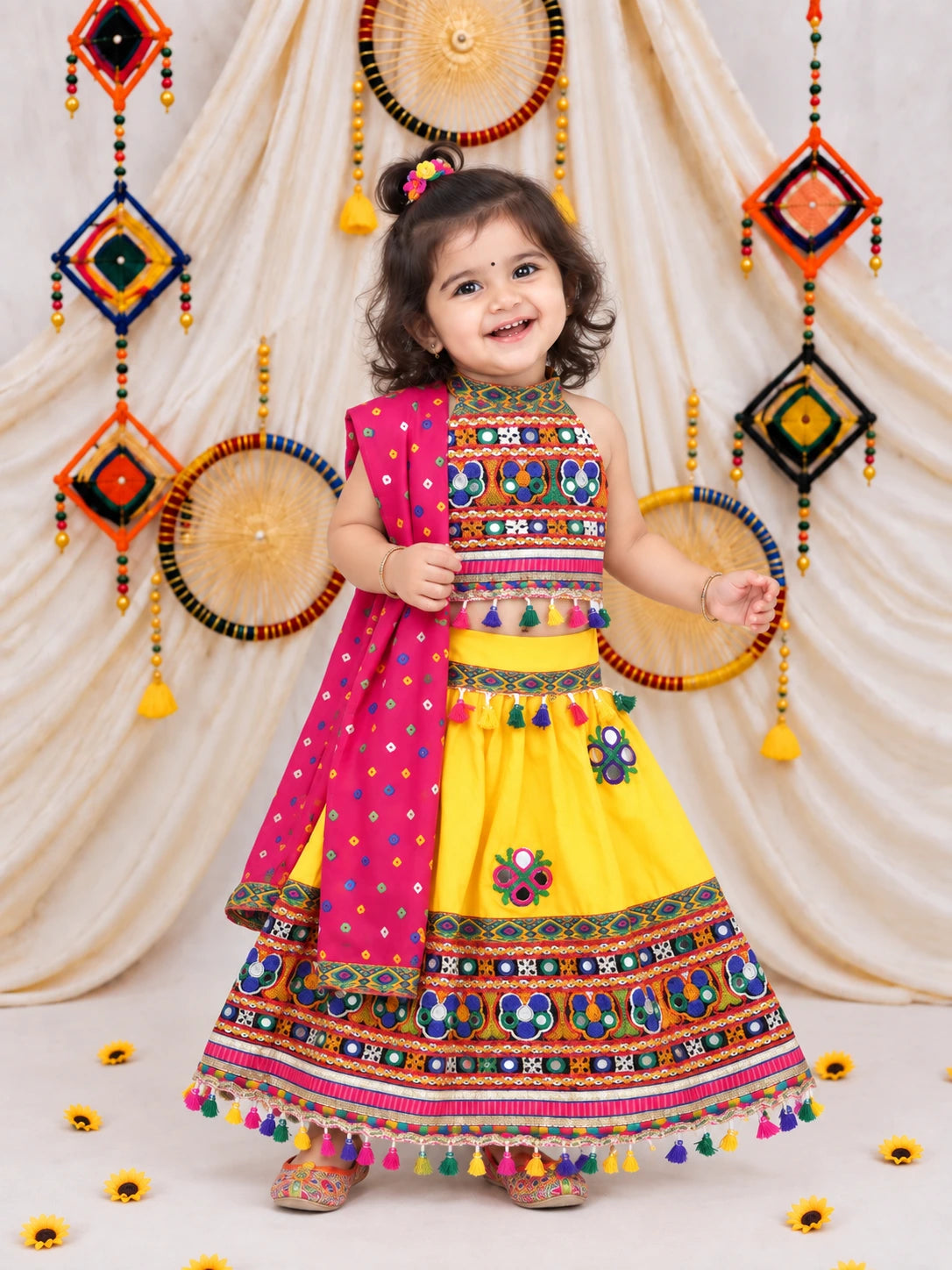 BownBee Kids Girls Navratri Dandiya  Garba Mirror Work Chaniya Choli