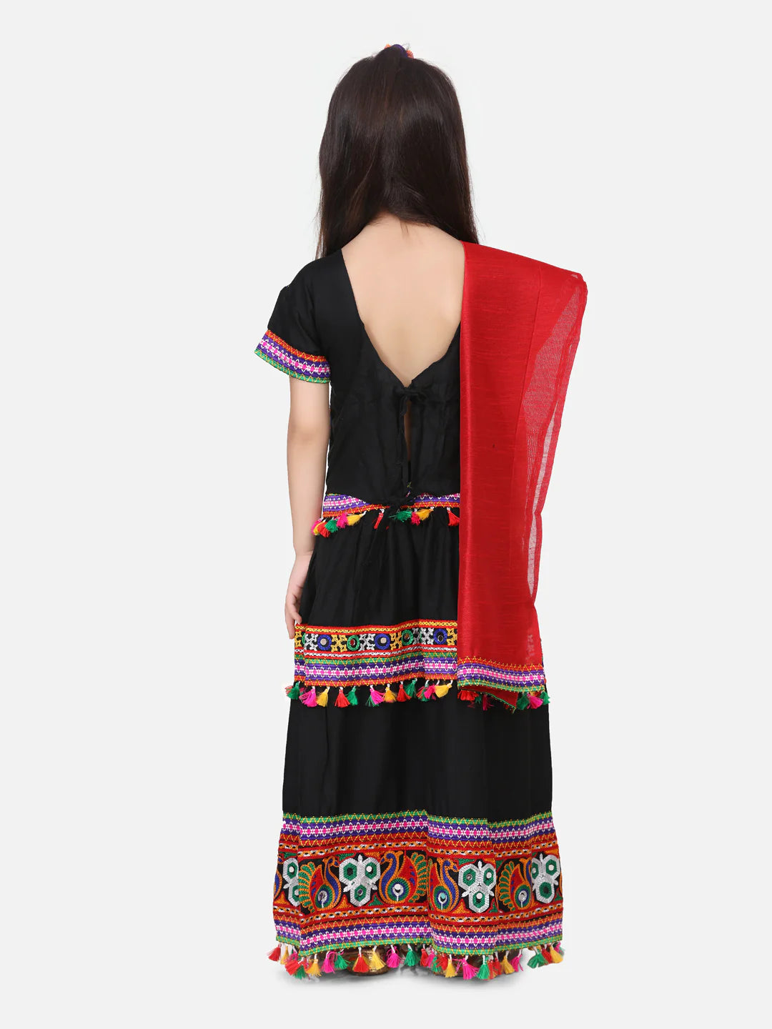 BownBee Kids Girls Navratri Dandiya  Garba embroidery  Chaniya Choli With Dupata Black