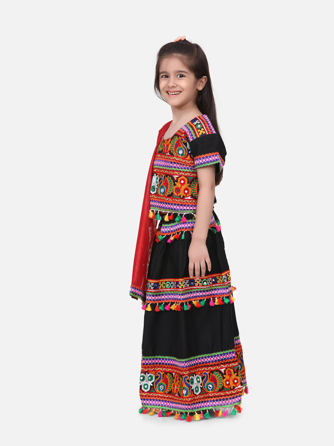 BownBee Kids Girls Navratri Dandiya  Garba embroidery  Chaniya Choli With Dupata Black