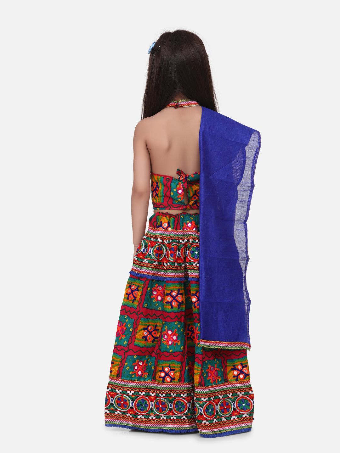 BownBee Halter Neck Print With Embroidery Chaniya Choli- Green