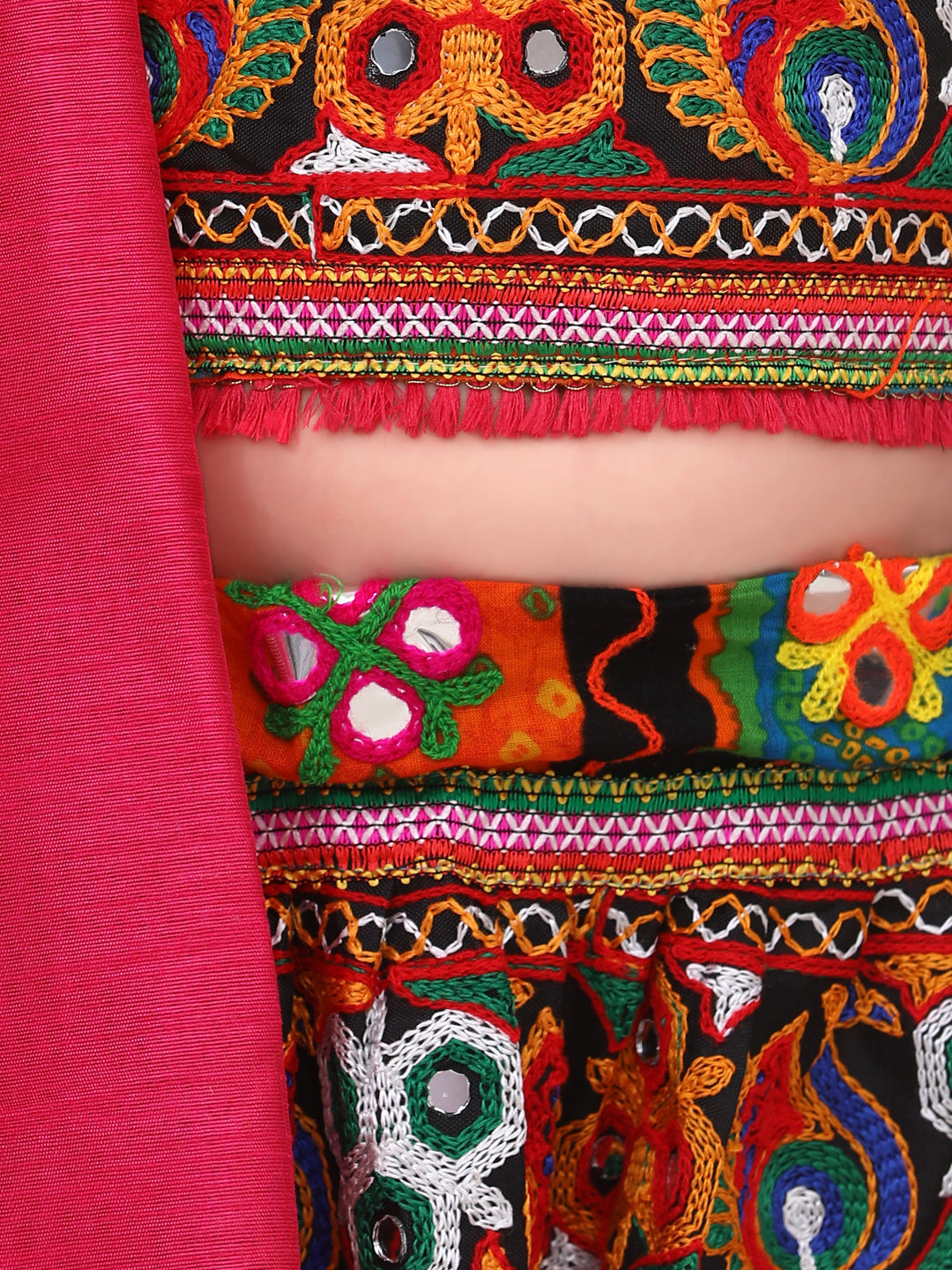 BownBee Halter Neck Print With Embroidery Chaniya Choli- Orange