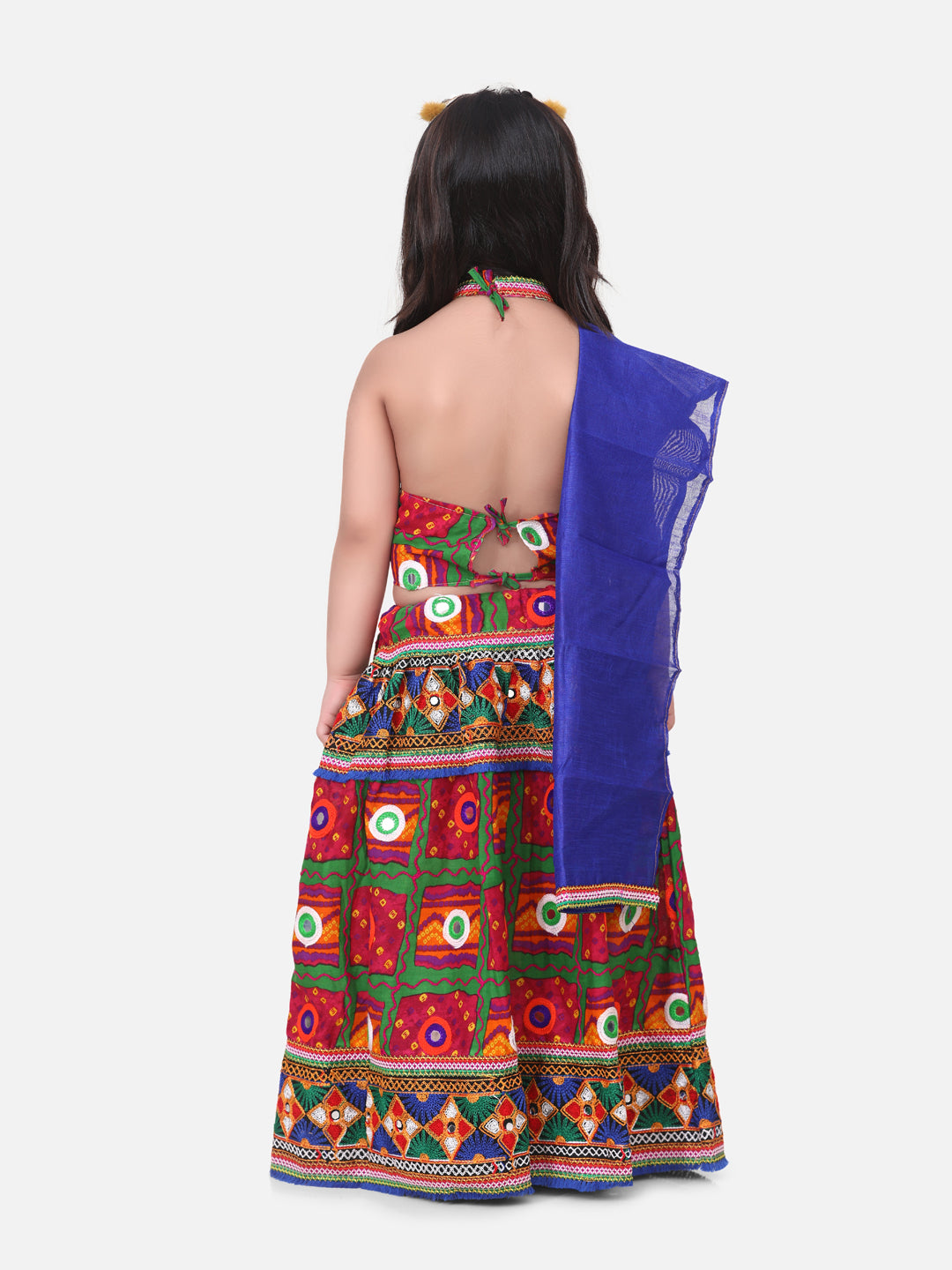 BownBee Halter Neck Print With Embroidery Chaniya Choli- Pink