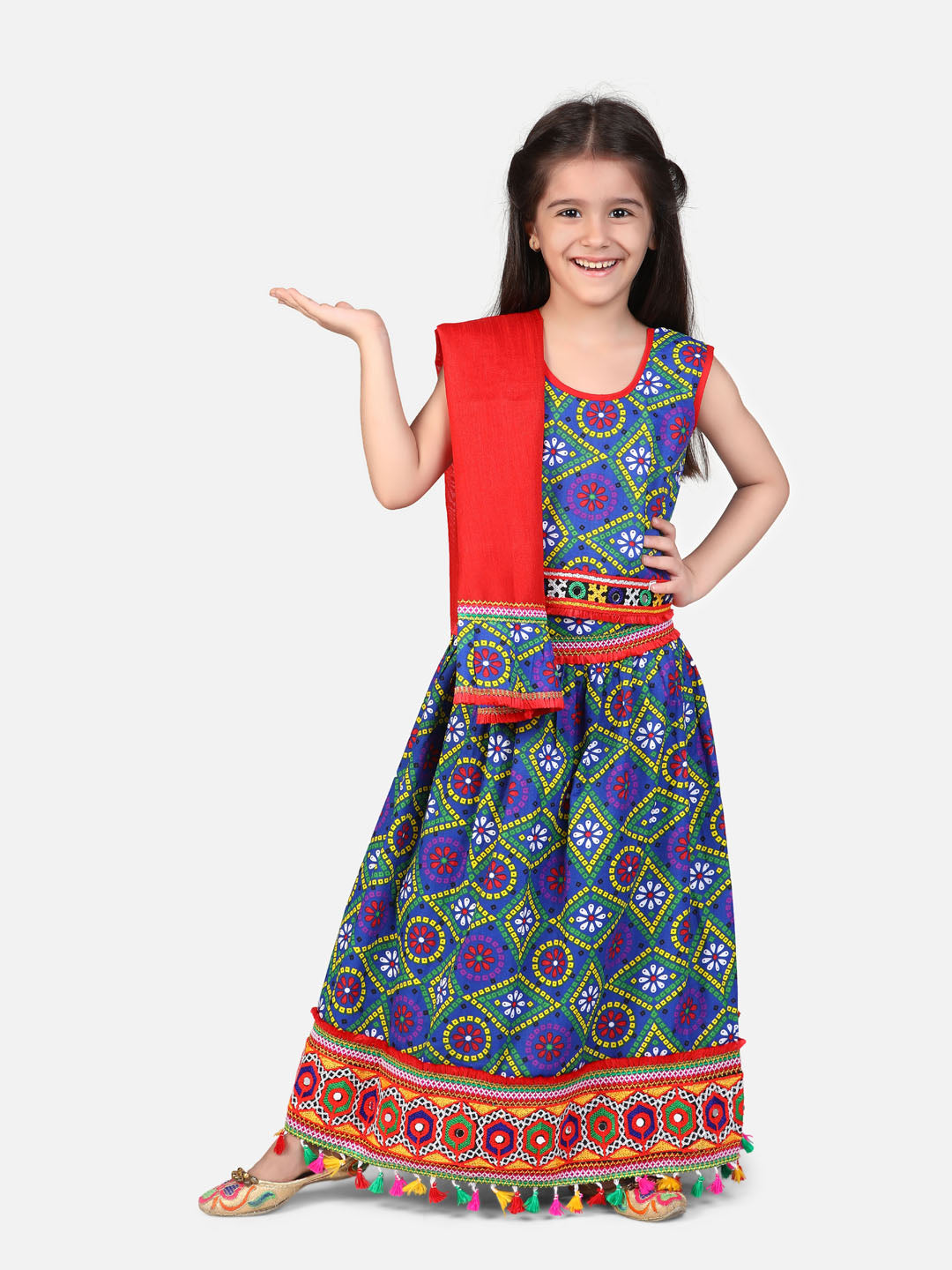 BownBee Bandhani Chaniya Choli With Dupatta- Blue