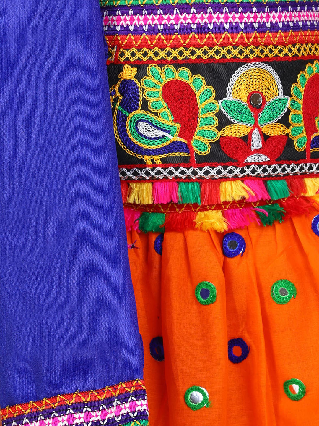 BownBee Mirror Embroidery Halter Neck Chaniya Choli-Orange