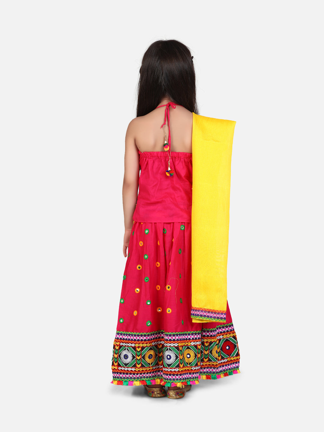 BownBee Mirror Embroidery Halter Neck Chaniya Choli-Pink