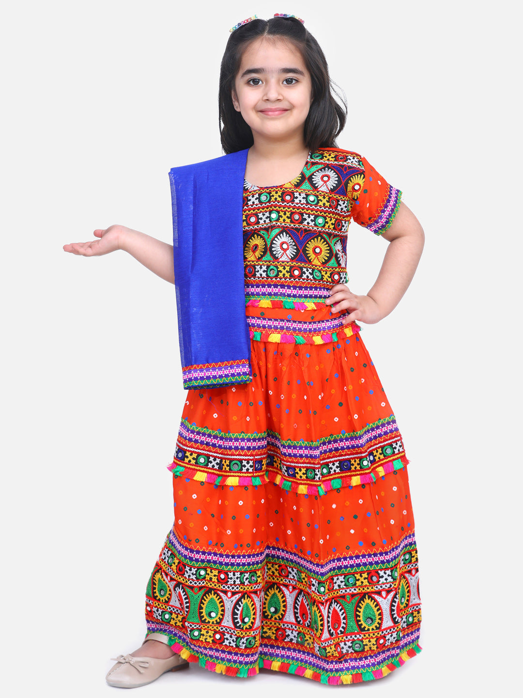 BownBee Bandhani Embroidered Chaniya Choli- Orange
