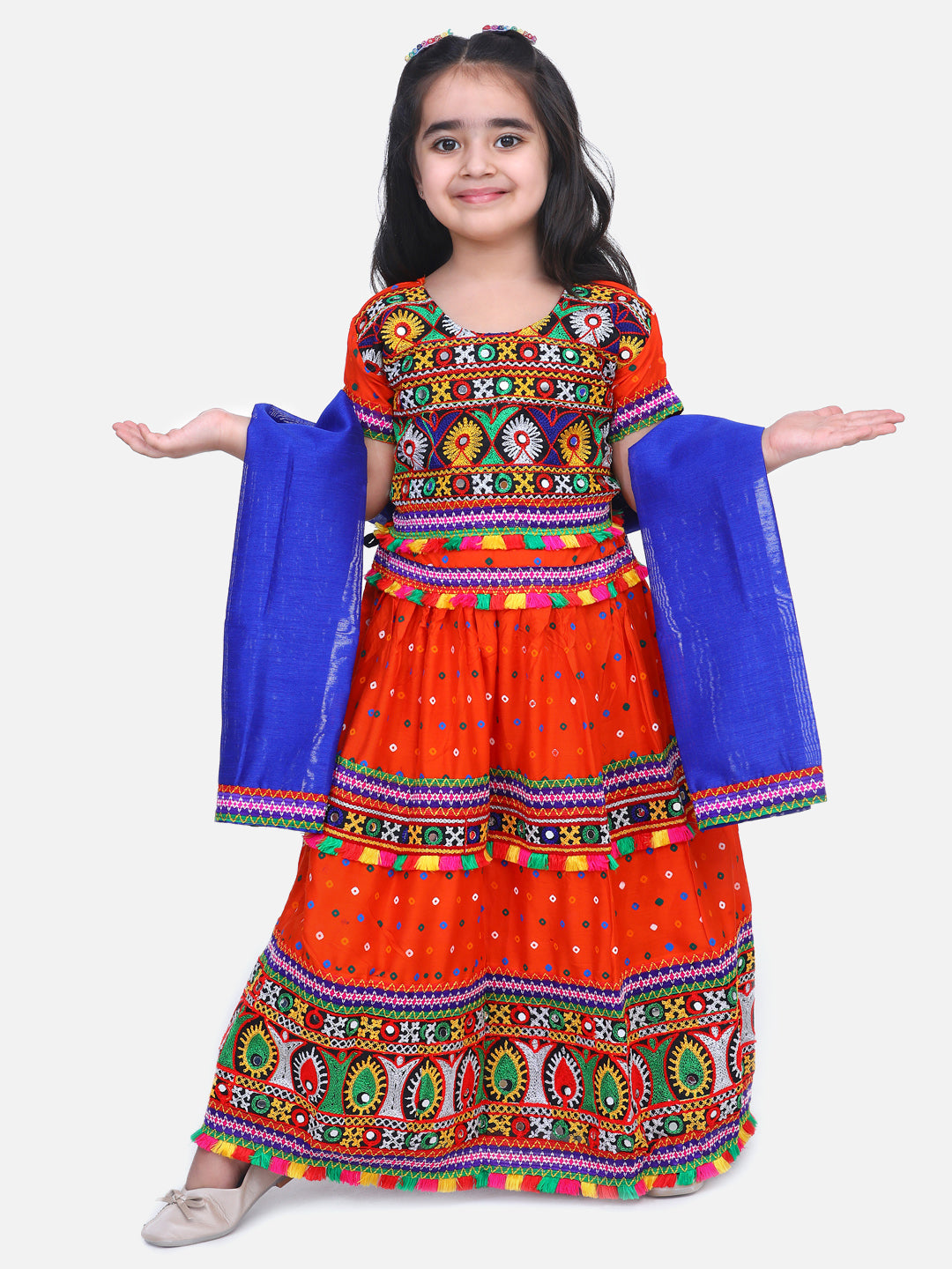 BownBee Bandhani Embroidered Chaniya Choli- Orange