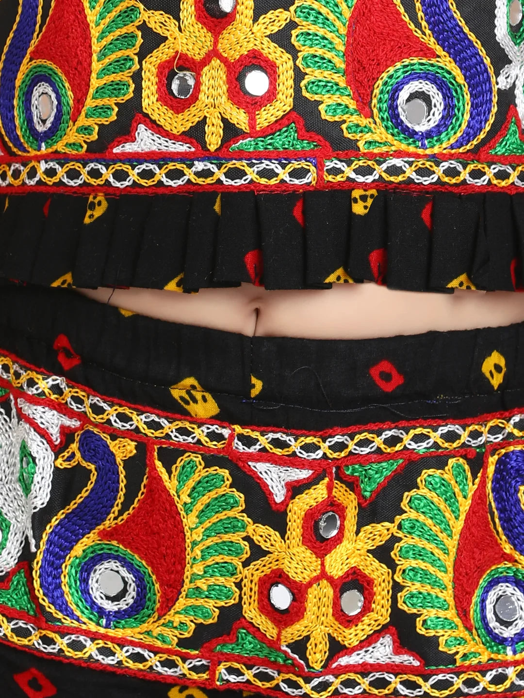 BownBee Kids Girls Navratri Dandiya  Garba Halter Neck Choli With Dhoti- Indo Western Clothing Sets Black