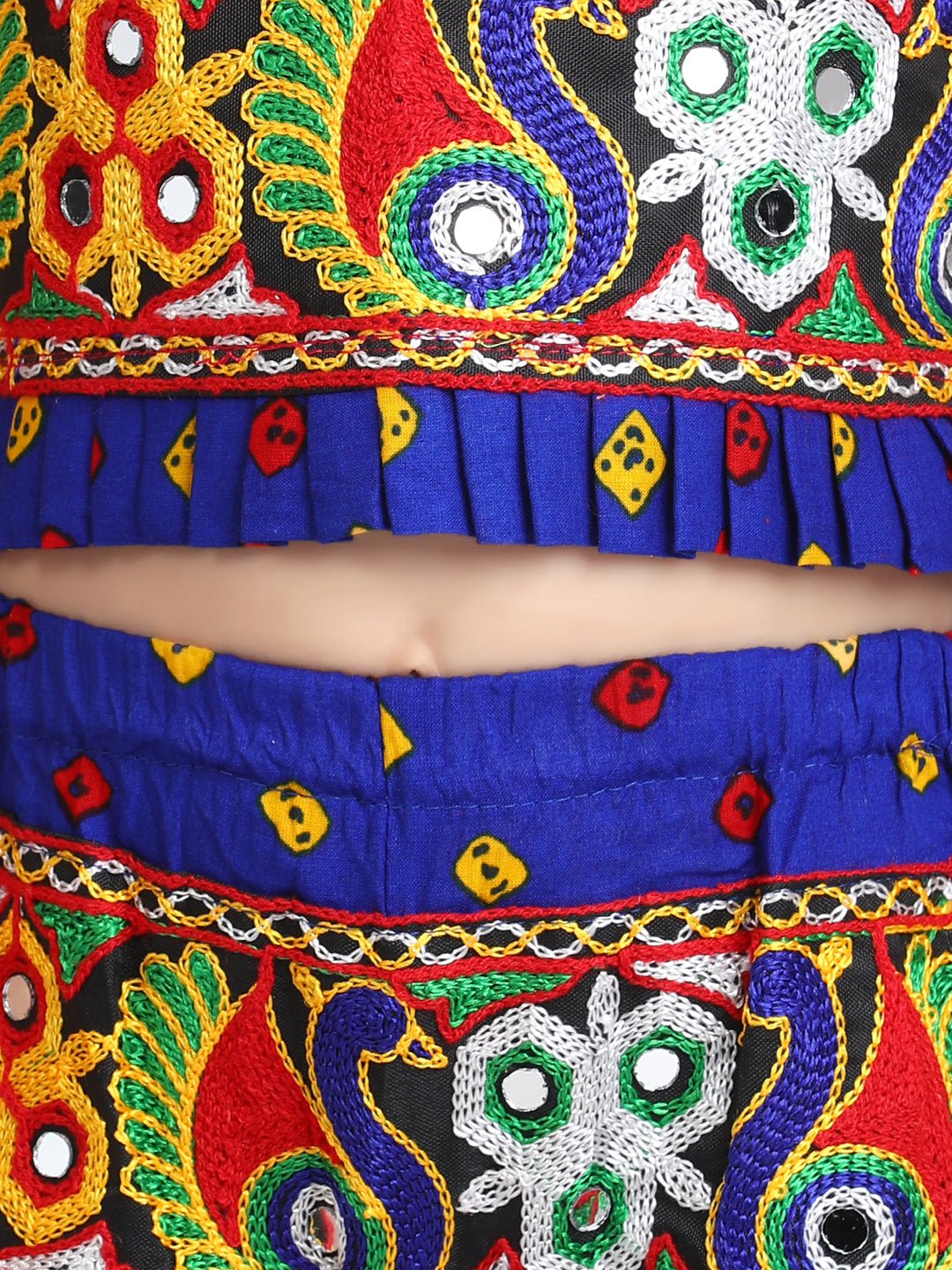 Bandhani Print Cotton Full Sleeve Dhoti Kurta For Boys andBlack Halter Neck Choli With Dhoti For Girls-Blue