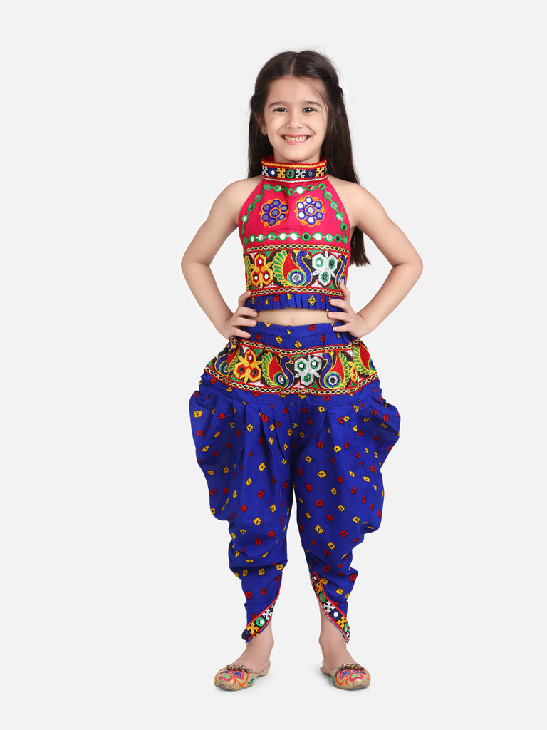 BownBee Kids Girls Navratri Dandiya Garba Halter Neck Choli With Dhoti